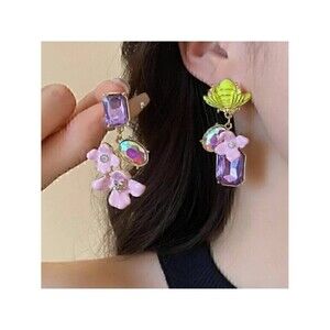 Rhinestone Drop  Flower Medieval Fairycore Cottagecore Bee Earrings